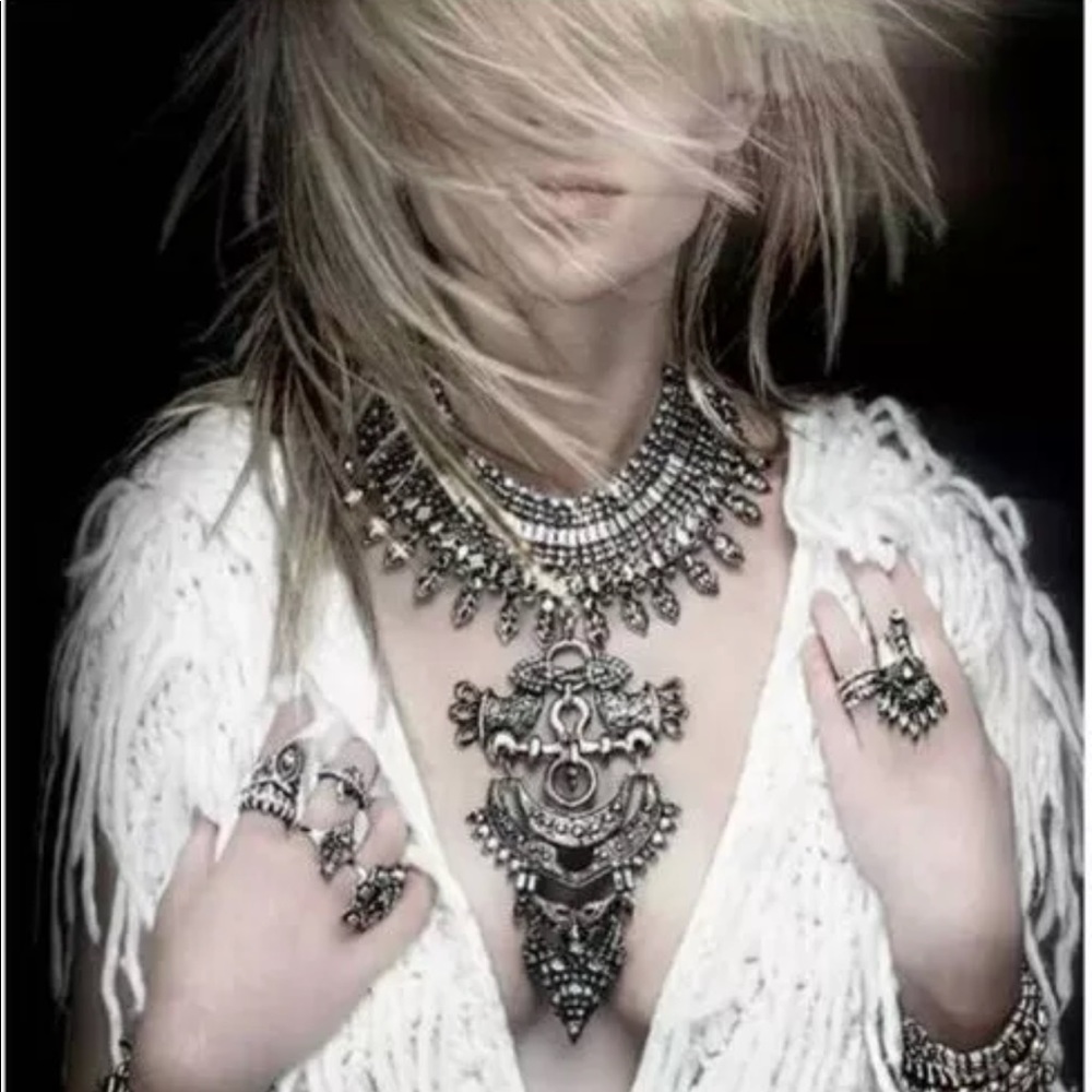 Long Silver Boho Coin Statement Necklace